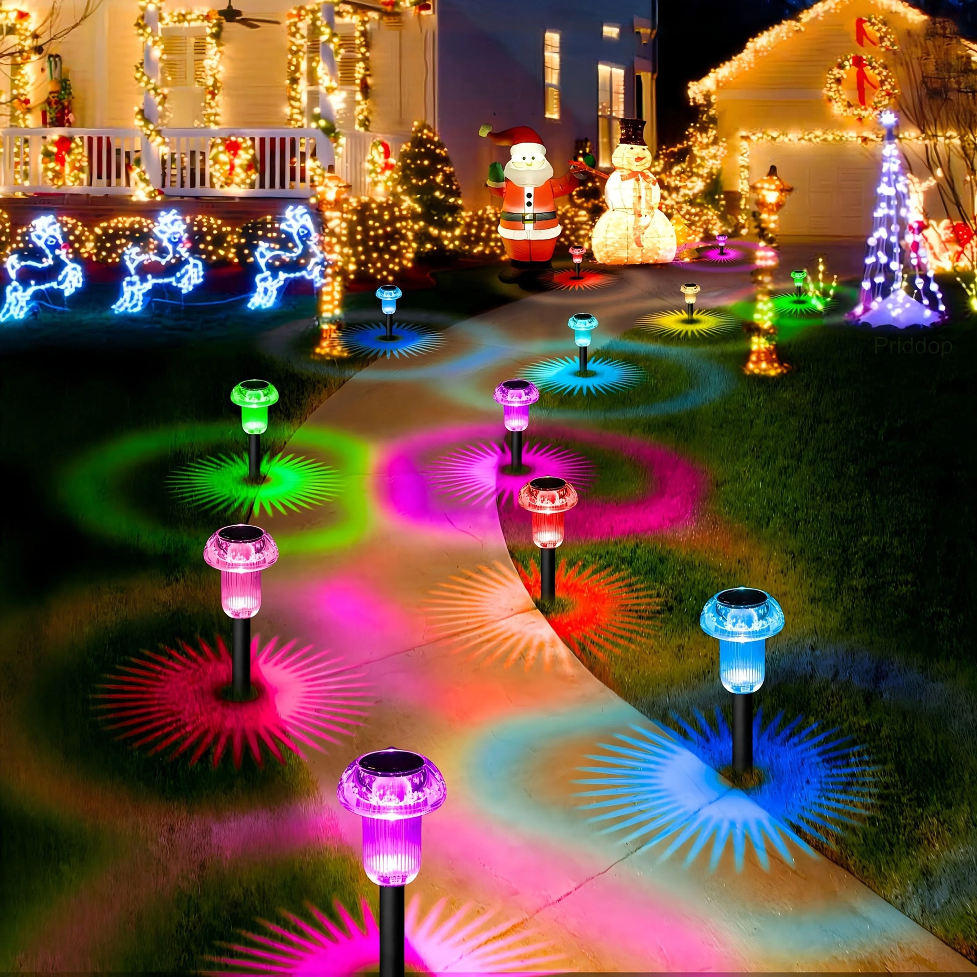 Solar LED Mushroom Garden Stake Lights Set of Four for Outdoor Pathway Decoration