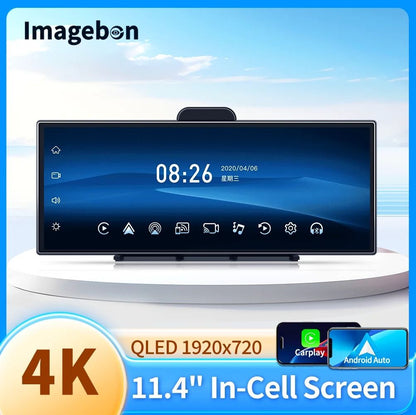 Imagebon H70K 11.4 Inch 4K Dash Cam with Wireless Carplay Android Auto Dual Recording GPS Night Vision