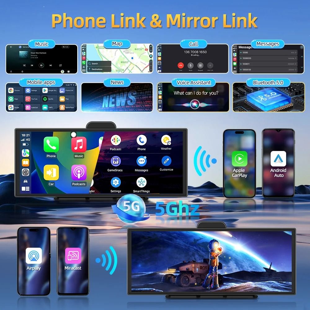 Imagebon H70K 114 Inch 4K Dash Cam With Wireless Carplay Android Auto Dual Recording GPS Night Visi 2