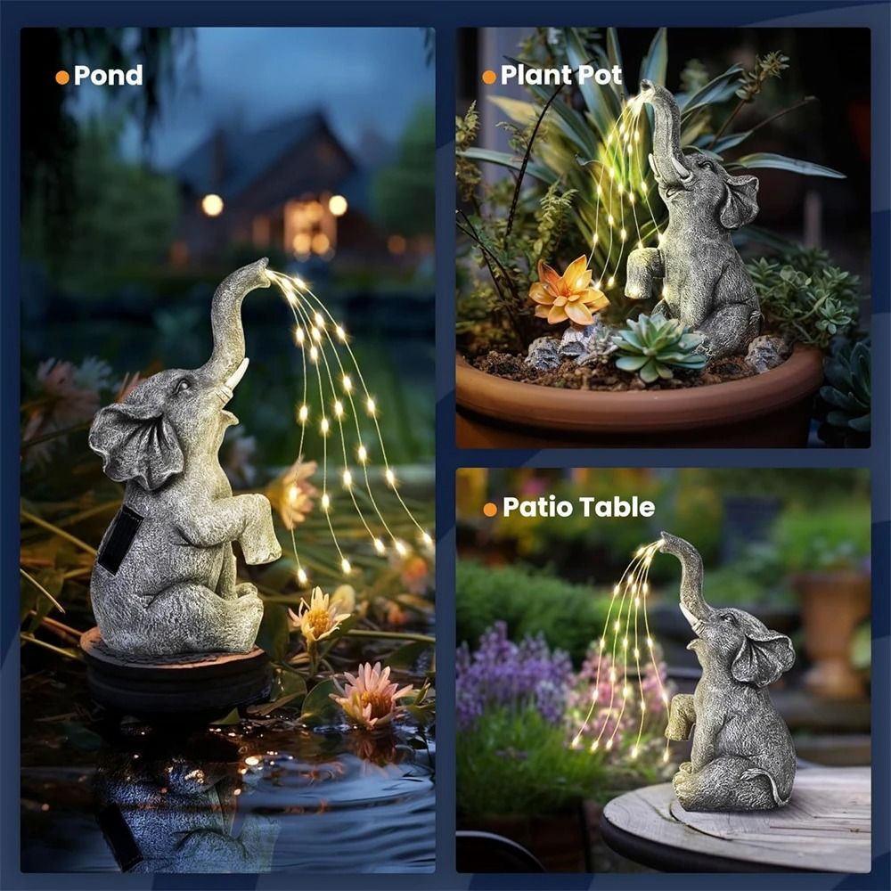 Solar Elephant String Lights Outdoor Garden Decor Solar Statue Sculptures 4