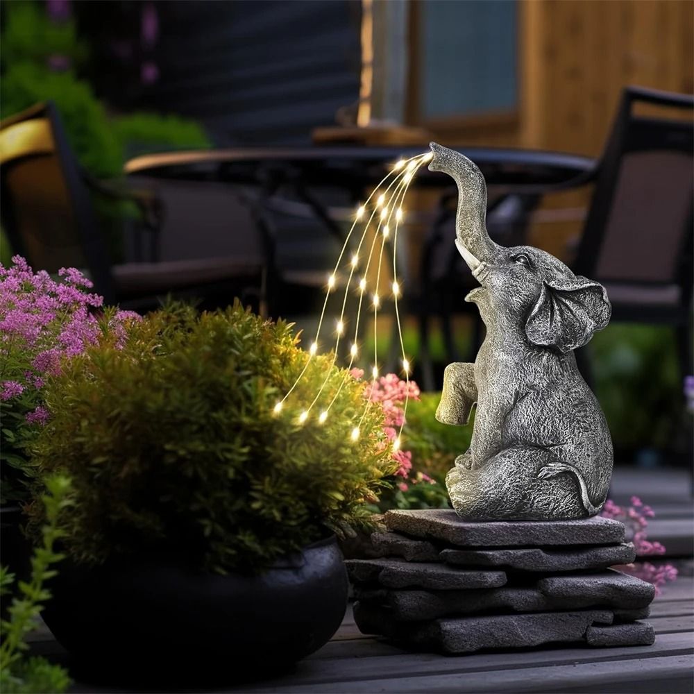 Solar Elephant String Lights Outdoor Garden Decor Solar Statue Sculptures 5