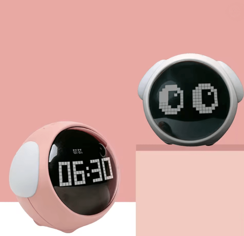 Child Expression Alarm Clock with Voice Controlled Night Light and Thermometer