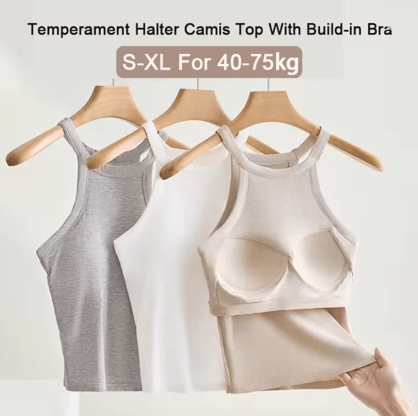HalterFit Built In Bra Camisole Slim Fit Breathable Halter Top
