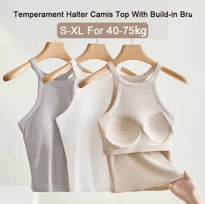 HalterFit Built In Bra Camisole Slim Fit Breathable Halter Top