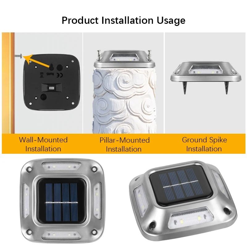 4PCS Solar Dock Lights 8LED Waterproof Wireless Outdoor Deck Driveway Lights 5