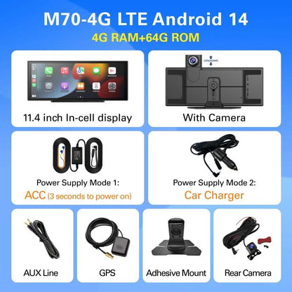 Imagebon M70 114 Inch 4G Android 14 Dashcam With Wireless CarPlay Android Auto 7