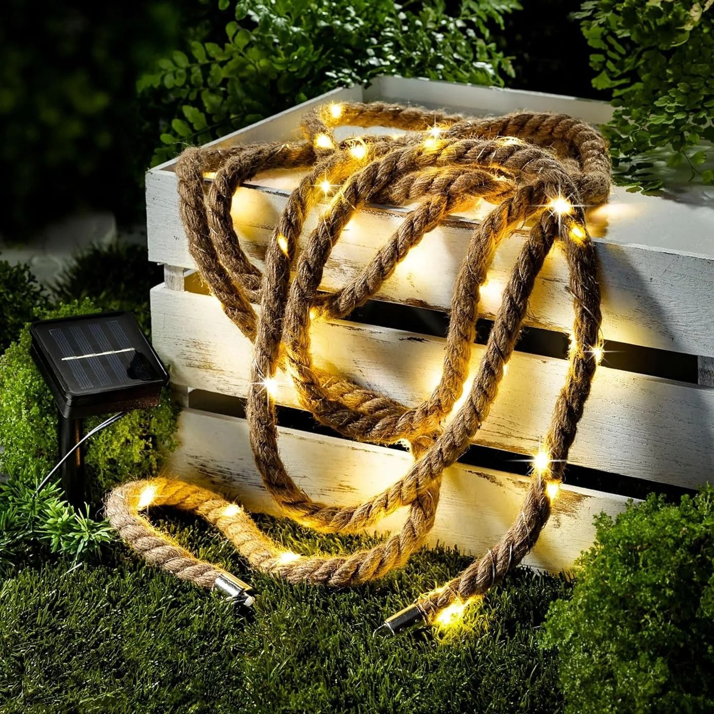 Retro Hemp Rope Solar String Light 7 Meter 50 LED Outdoor Garden Patio Decorative Lamp