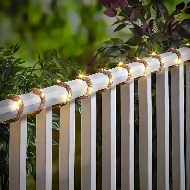 Retro Hemp Rope Solar String Light 7 Meter 50 LED Outdoor Garden Patio Decorative Lamp 4