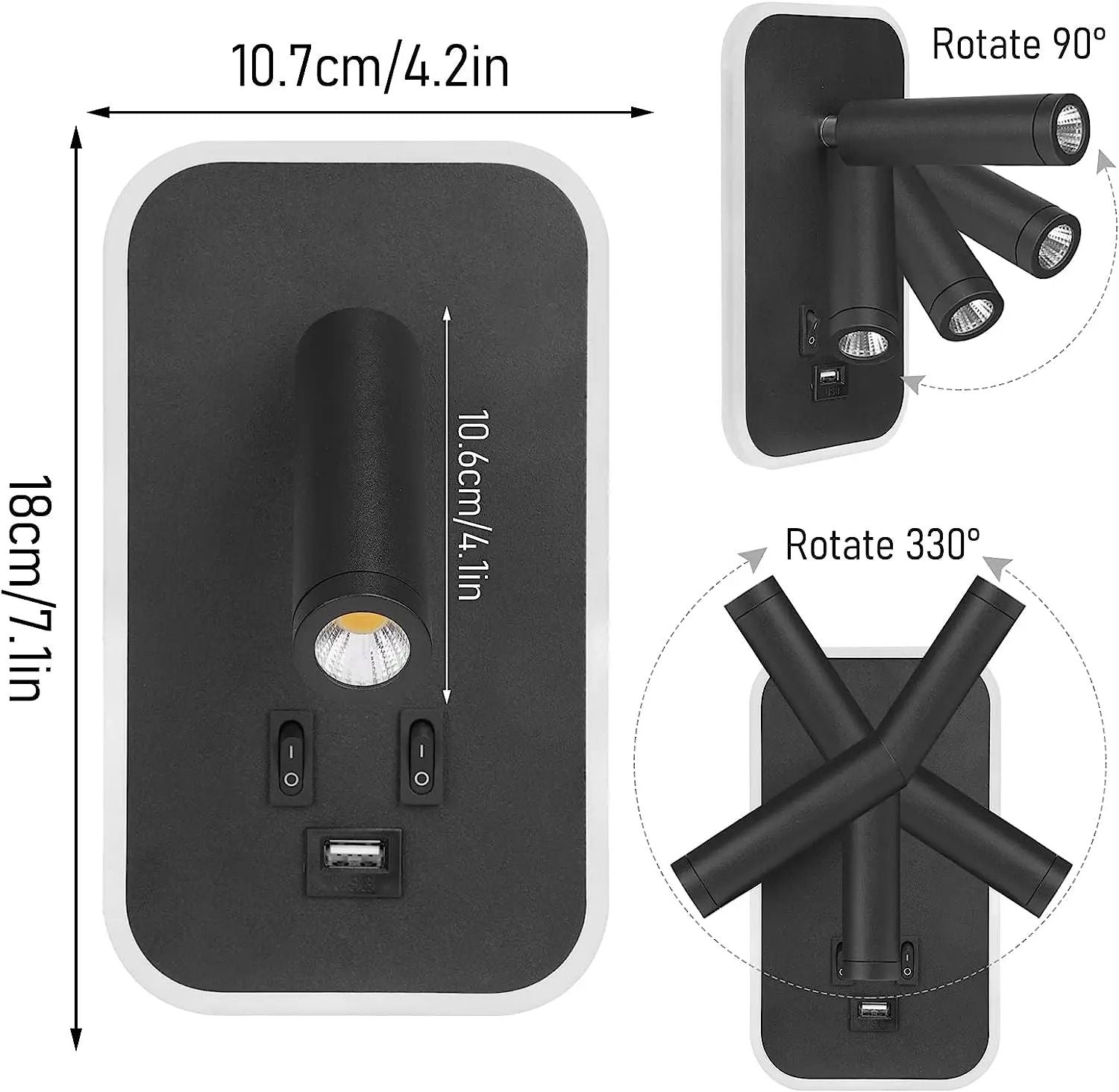 WallMounted Bedside LED Reading Light With USB Charging Port And Adjustable Spotlight 5