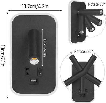 WallMounted Bedside LED Reading Light With USB Charging Port And Adjustable Spotlight 5
