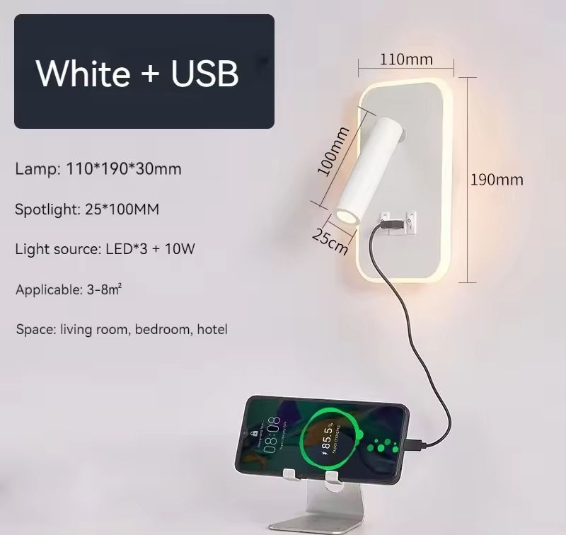 WallMounted Bedside LED Reading Light With USB Charging Port And Adjustable Spotlight 9