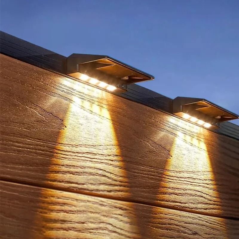 2 Pack Solar Wall Lights 4 LED Solar Fence Lights Outdoor Waterproof Solar Deck Lights Wall Lights  1