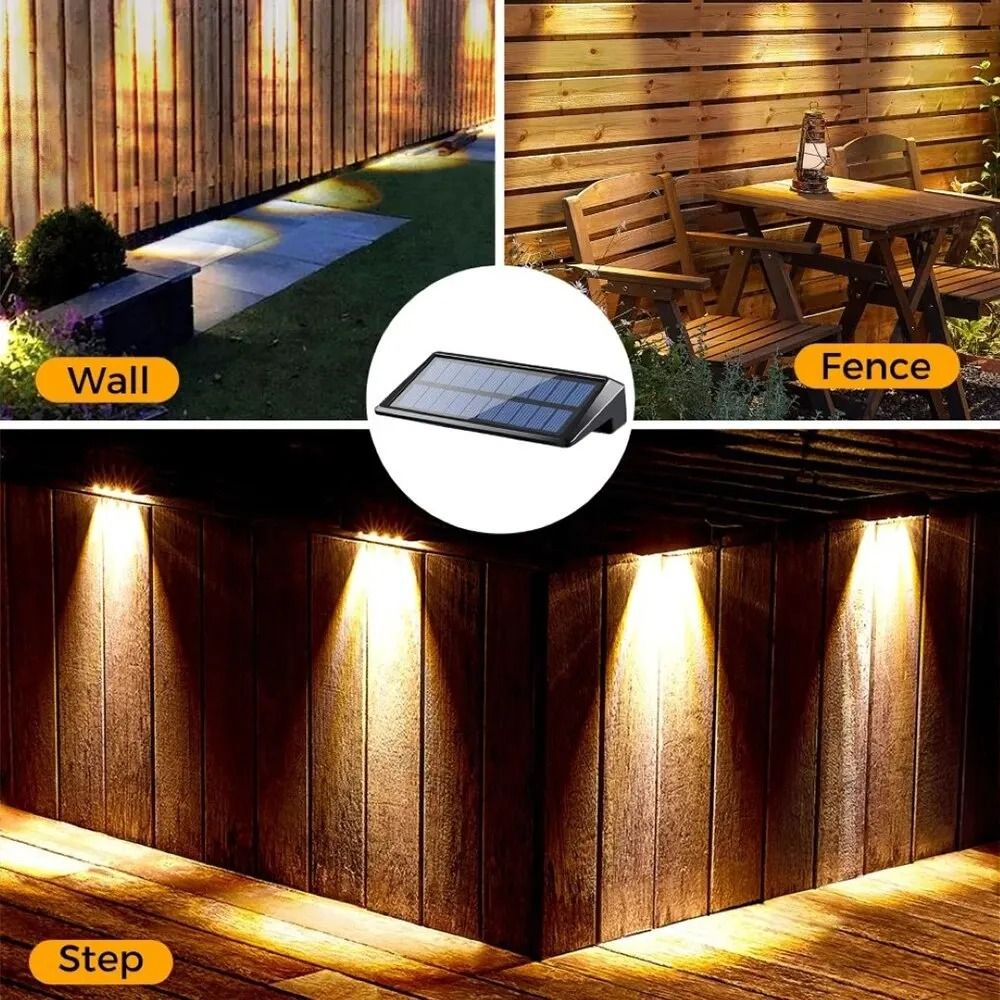 2 Pack Solar Wall Lights 4 LED Solar Fence Lights Outdoor Waterproof Solar Deck Lights Wall Lights  5