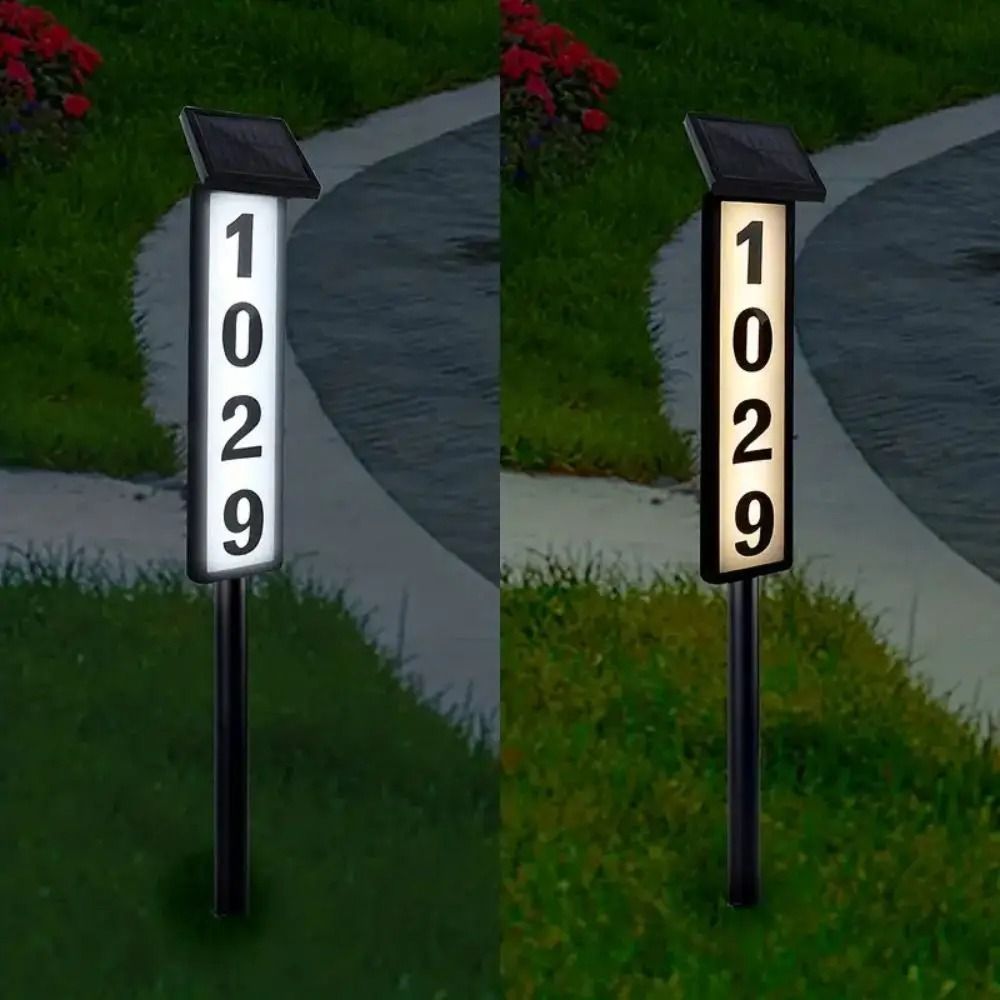 Solar Outdoor Address Sign with Stake and LED Illumination