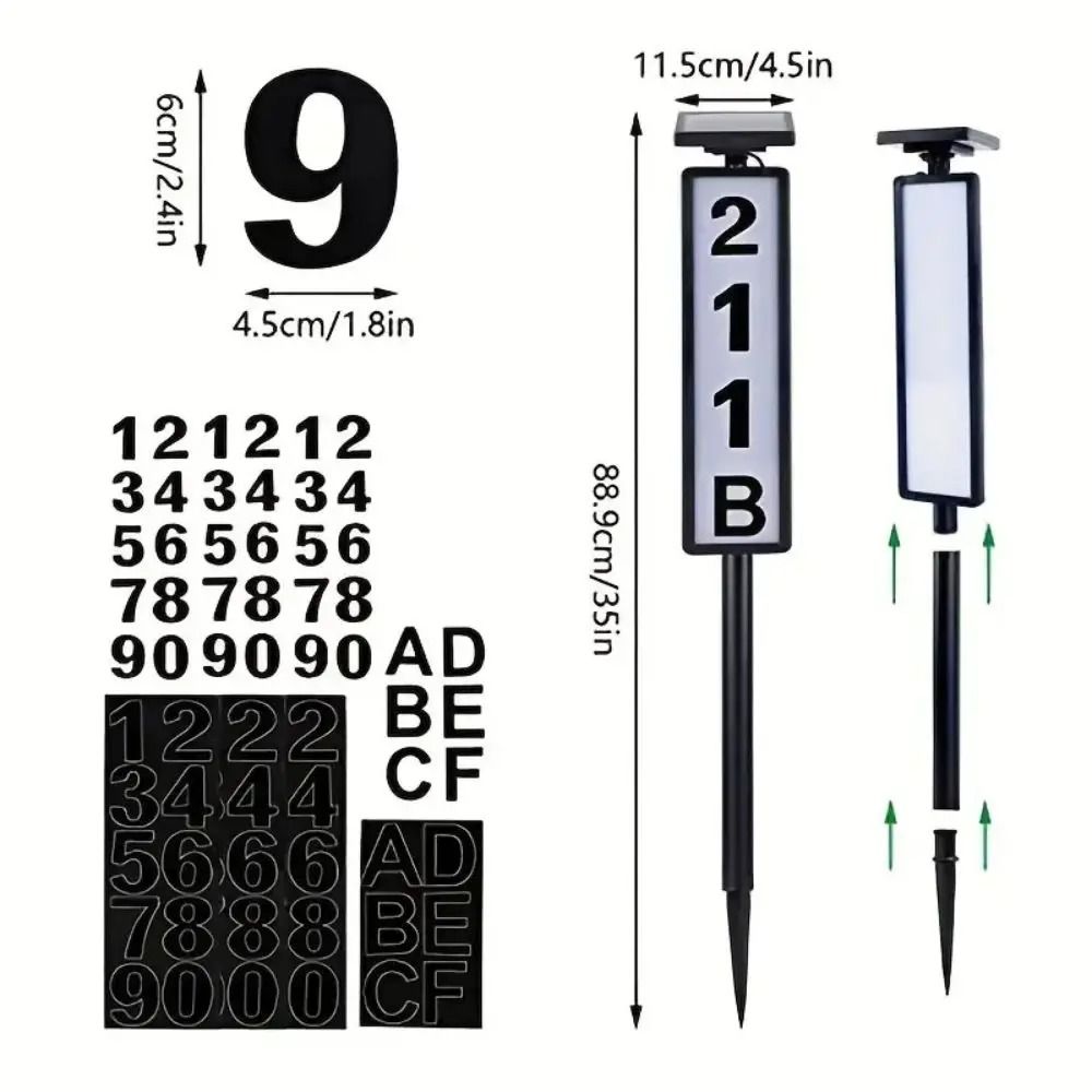 Solar Outdoor Address Sign With Stake And LED Illumination 5