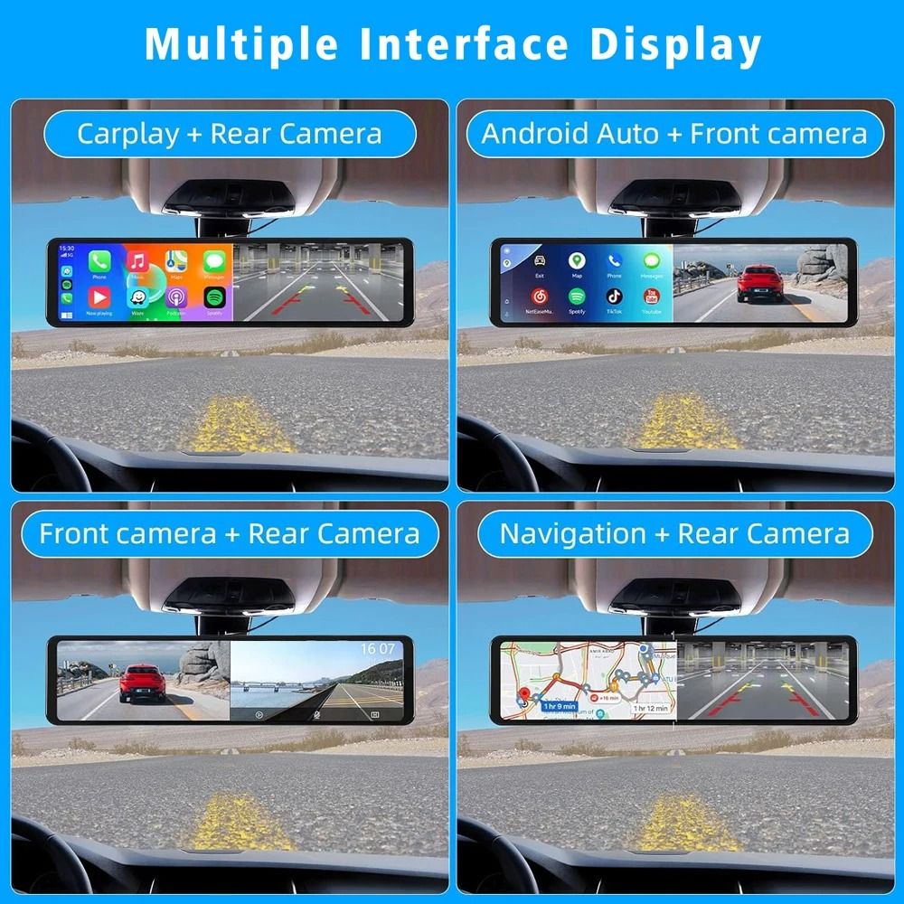 1126 Inch 4K Car DVR With Carplay Android Auto GPS WiFi Bluetooth Mirror Dash Cam 3