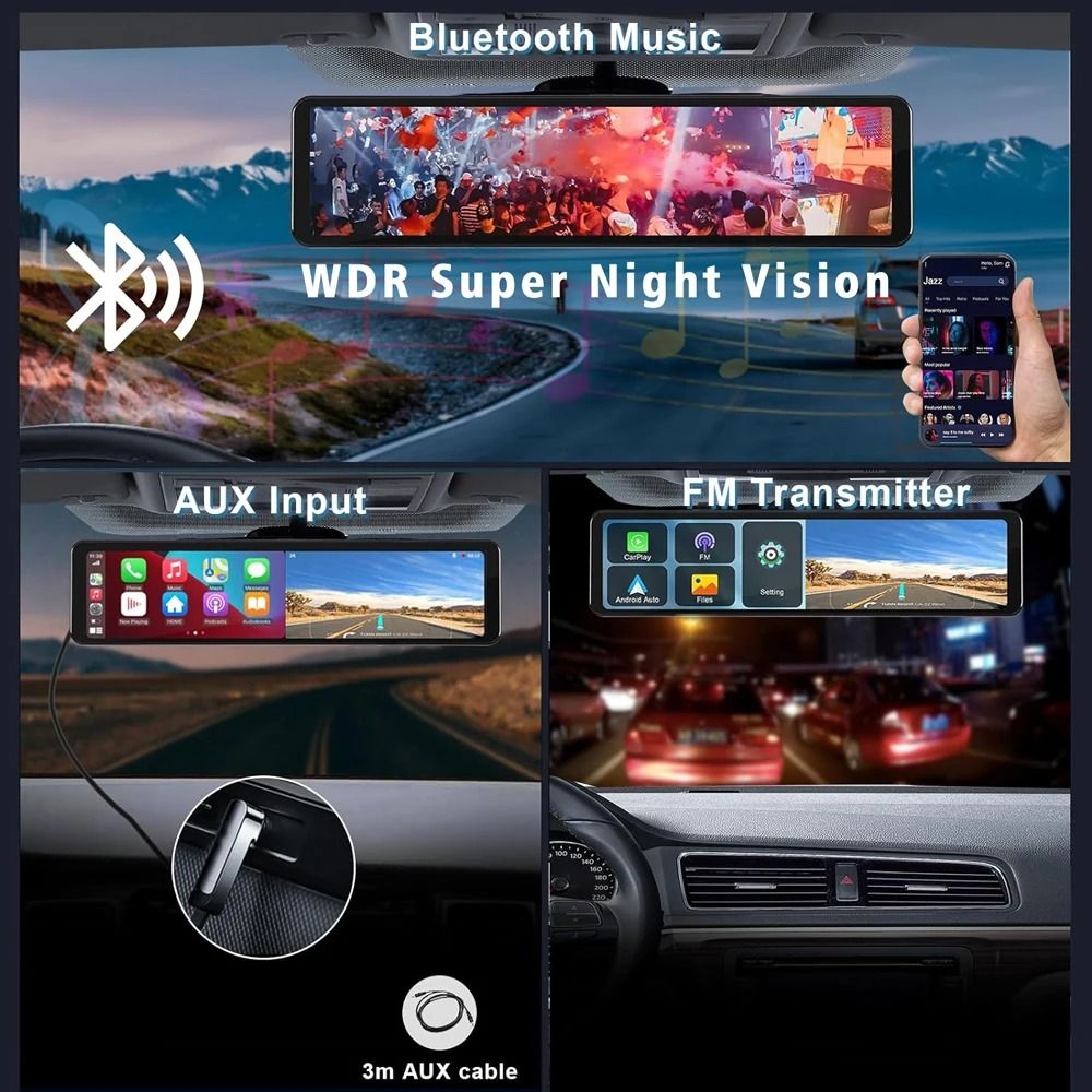 1126 Inch 4K Car DVR With Carplay Android Auto GPS WiFi Bluetooth Mirror Dash Cam 4