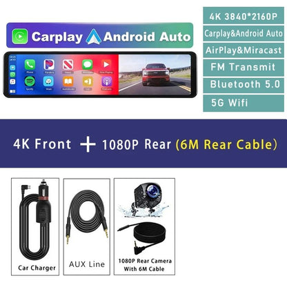 1126 Inch 4K Car DVR With Carplay Android Auto GPS WiFi Bluetooth Mirror Dash Cam 7