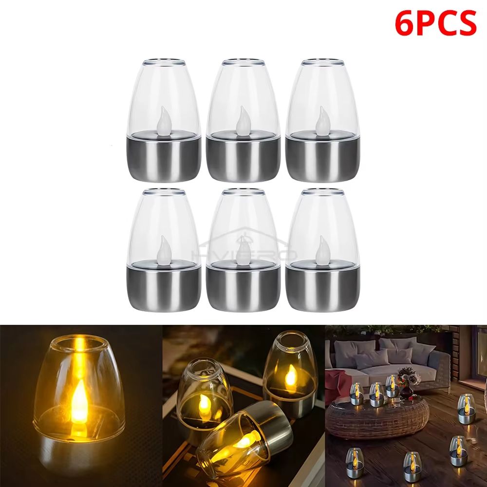 SolarGlow Stainless Steel Candle Light  Ambient Solar LED Decor For Outdoor Evenings 9