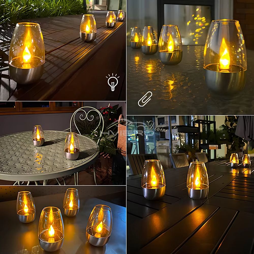 SolarGlow Stainless Steel Candle Light  Ambient Solar LED Decor For Outdoor Evenings 3