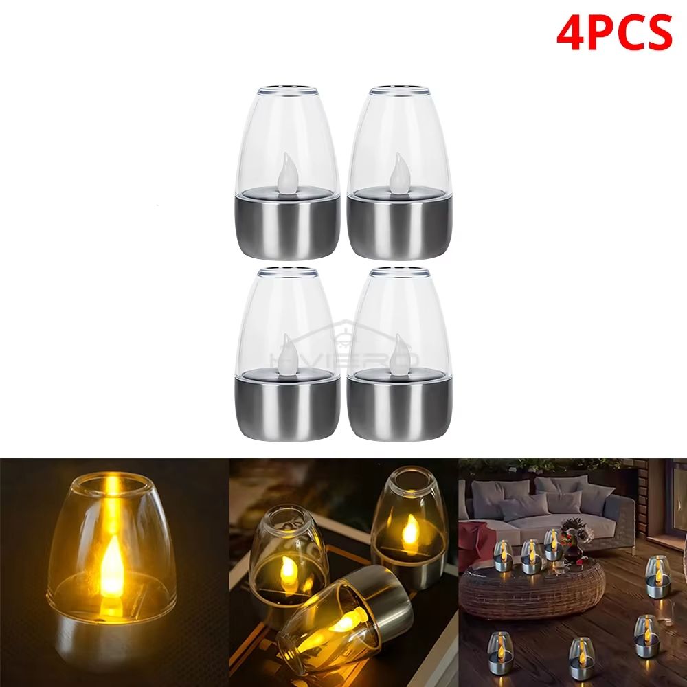 SolarGlow Stainless Steel Candle Light  Ambient Solar LED Decor For Outdoor Evenings 8