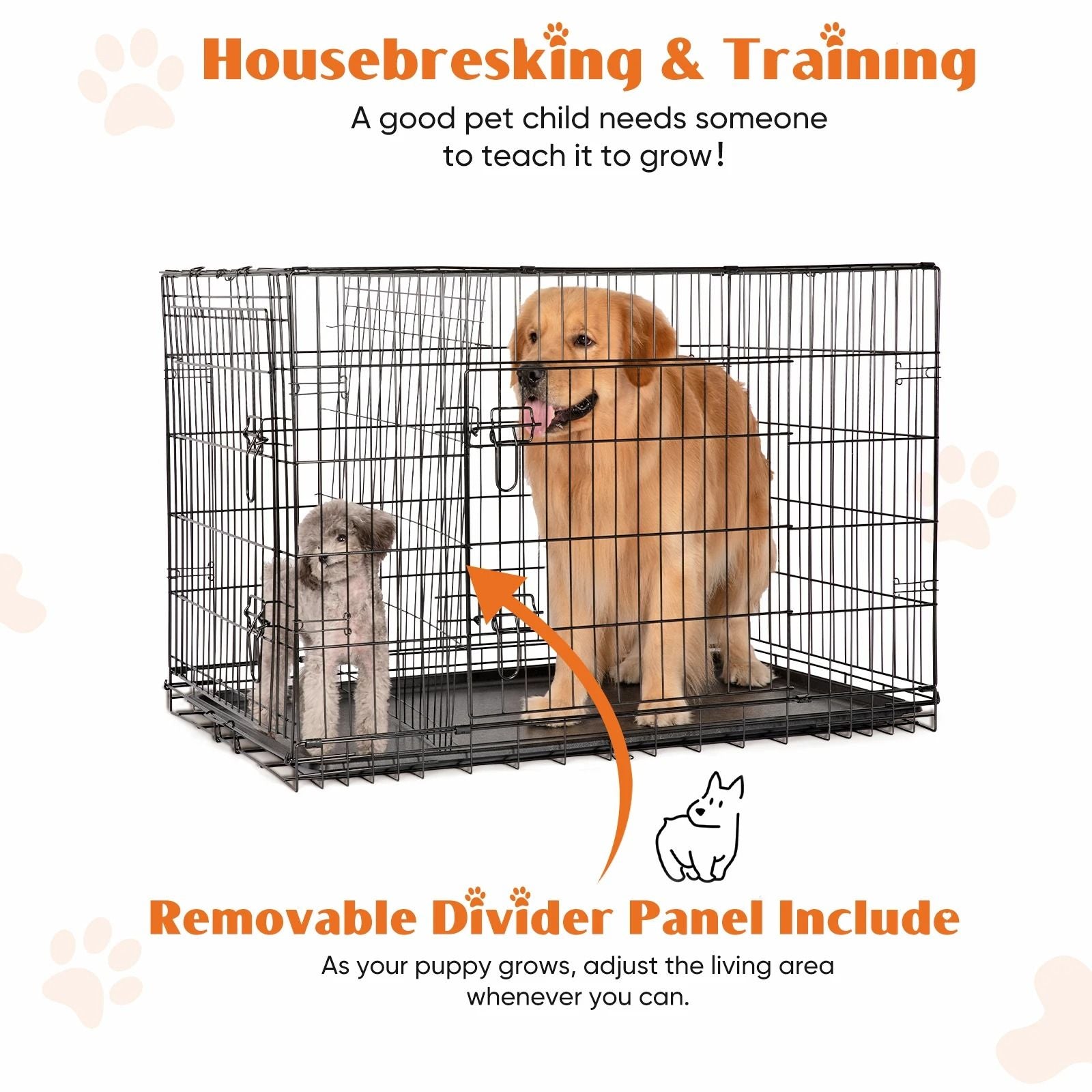 Double Door Folding Metal Dog Cage With LeakProof Tray For Indoor And Outdoor Use 3