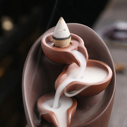 Handmade Torch Design Waterfall Incense Burner Ceramic Censer 3