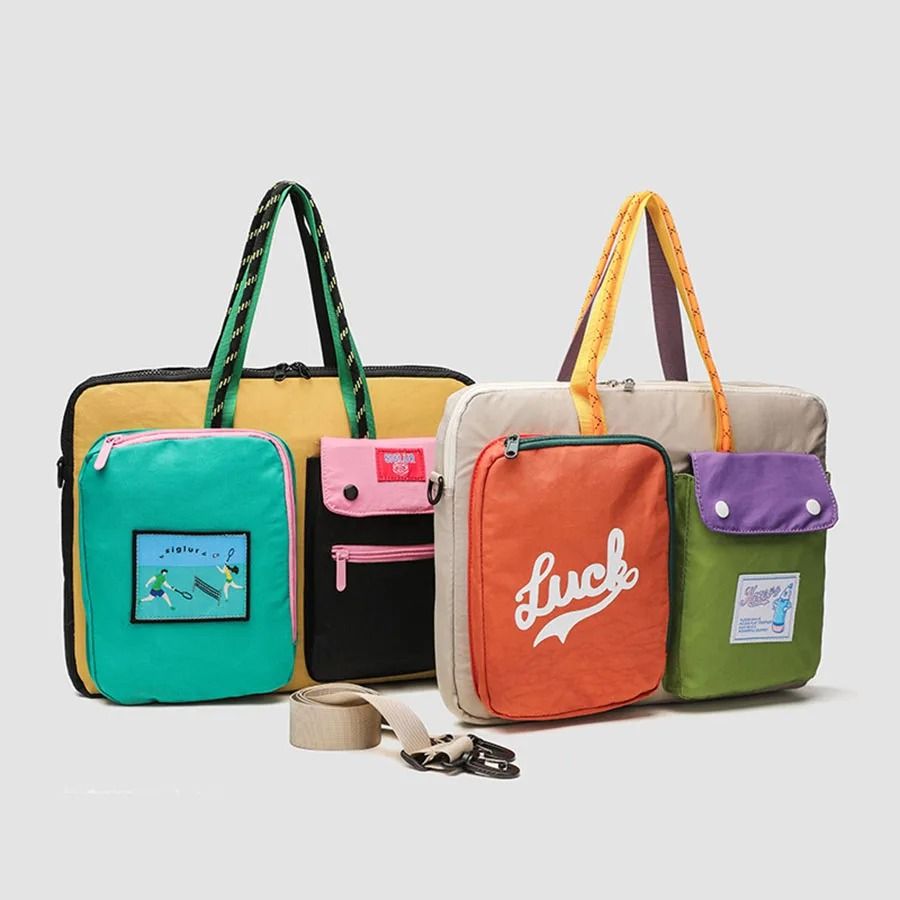 Women Color Block Cartoon Pattern Laptop Bag One Shoulder Handbag for Daily University Commute