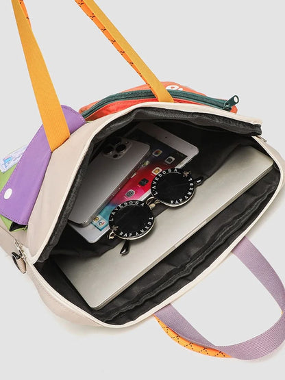 Women Color Block Cartoon Pattern Laptop Bag One Shoulder Handbag For Daily University Commute 4