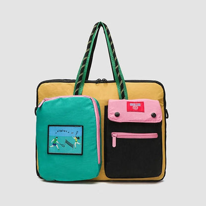 Women Color Block Cartoon Pattern Laptop Bag One Shoulder Handbag For Daily University Commute 5