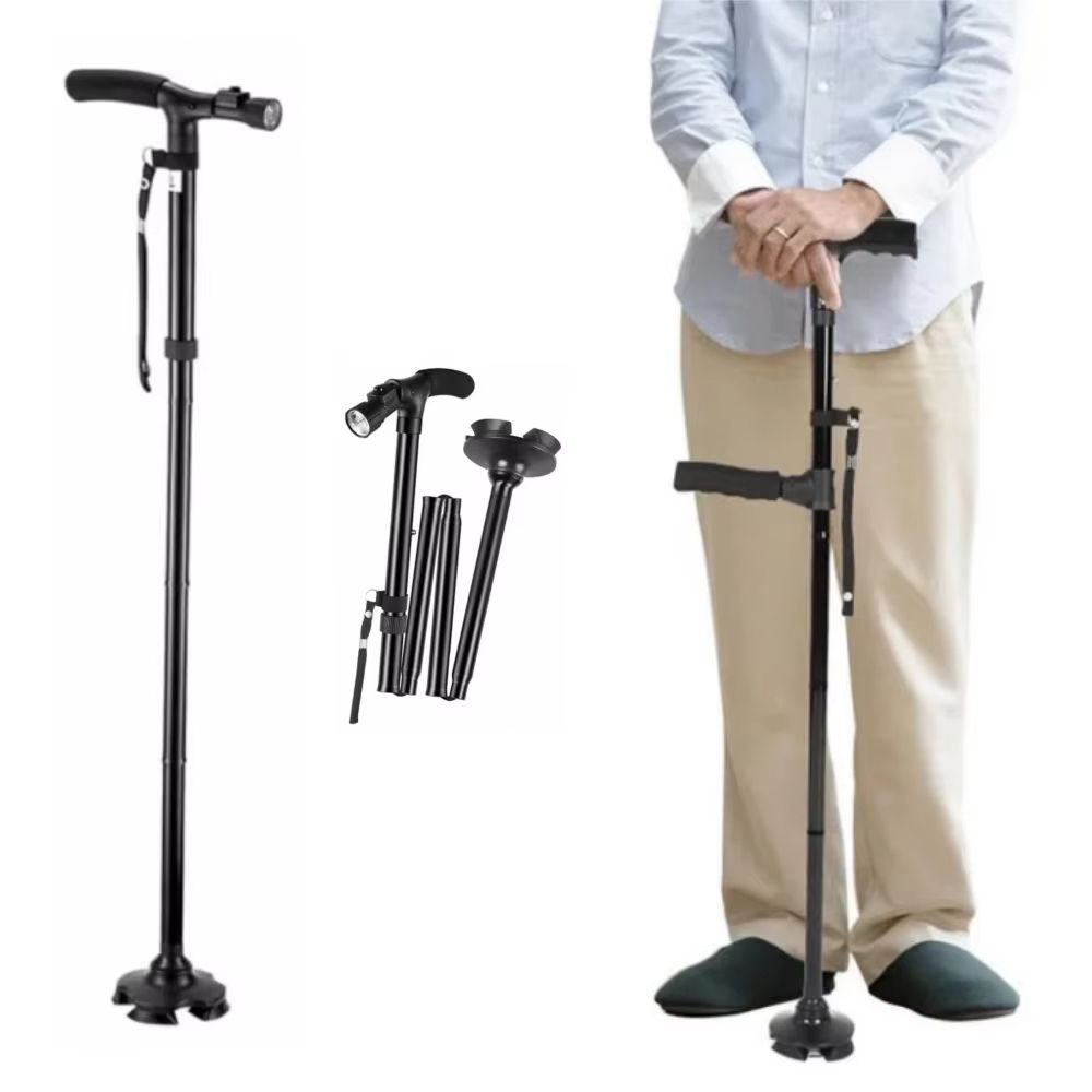 Adjustable Folding Walking Cane with LED Light – Lightweight, Anti-Slip Support for Seniors