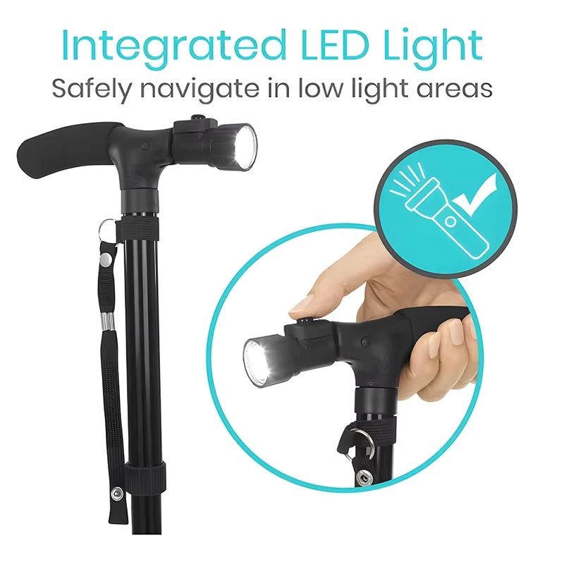 Adjustable Folding Walking Cane With LED Light  Lightweight AntiSlip Support For Seniors 2