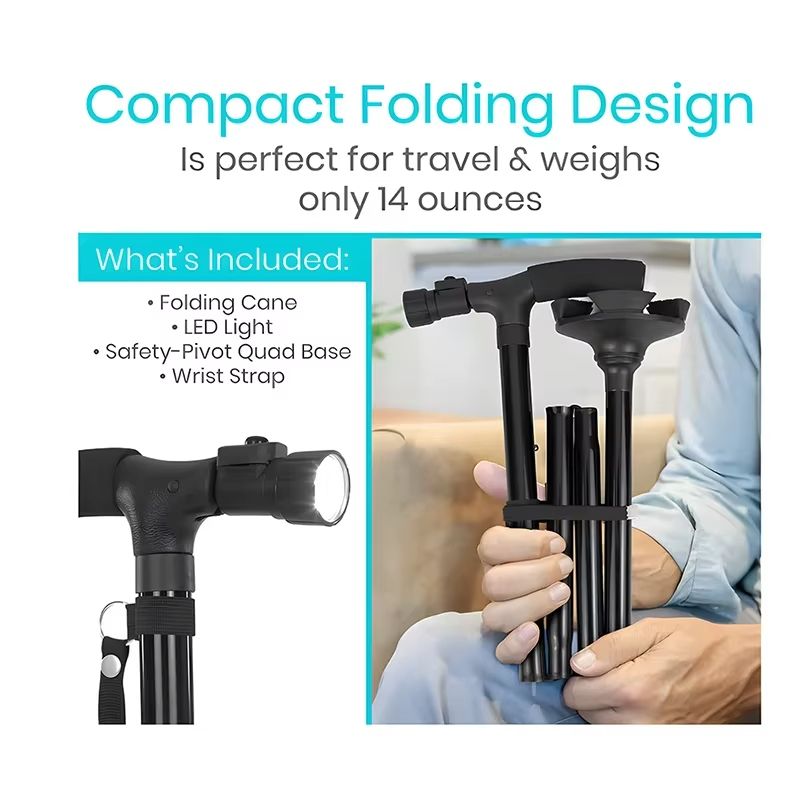 Adjustable Folding Walking Cane With LED Light  Lightweight AntiSlip Support For Seniors 4
