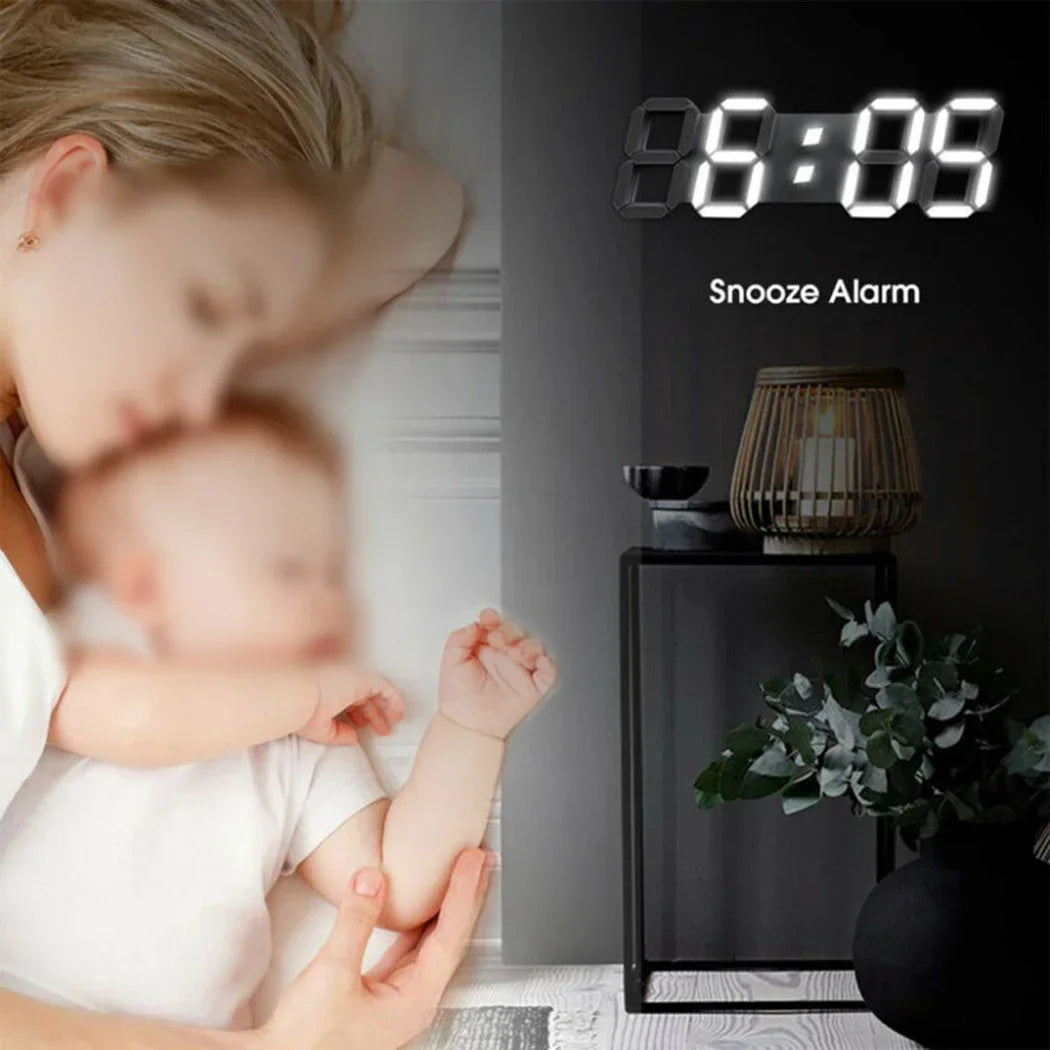 Large 3D LED Wall Clock Digital Display with Remote Control, Alarm Clock, Time Temp Date Function, Table or Wall Mount