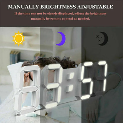 Large 3D LED Wall Clock Digital Display with Remote Control, Alarm Clock, Time Temp Date Function, Table or Wall Mount