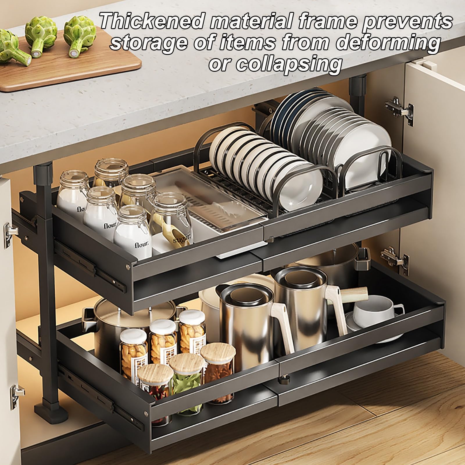 Pull Out Kitchen Cabinet Organizers RollOut Sliding Drawer Shelf For Household Storage Retractable  4
