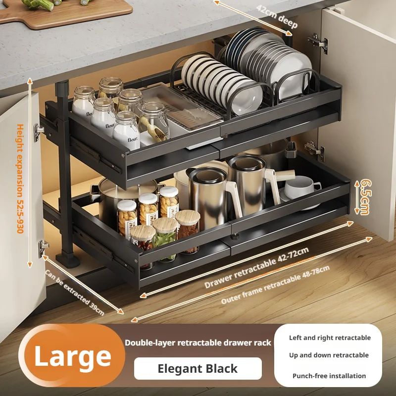 Pull Out Kitchen Cabinet Organizers RollOut Sliding Drawer Shelf For Household Storage Retractable  7