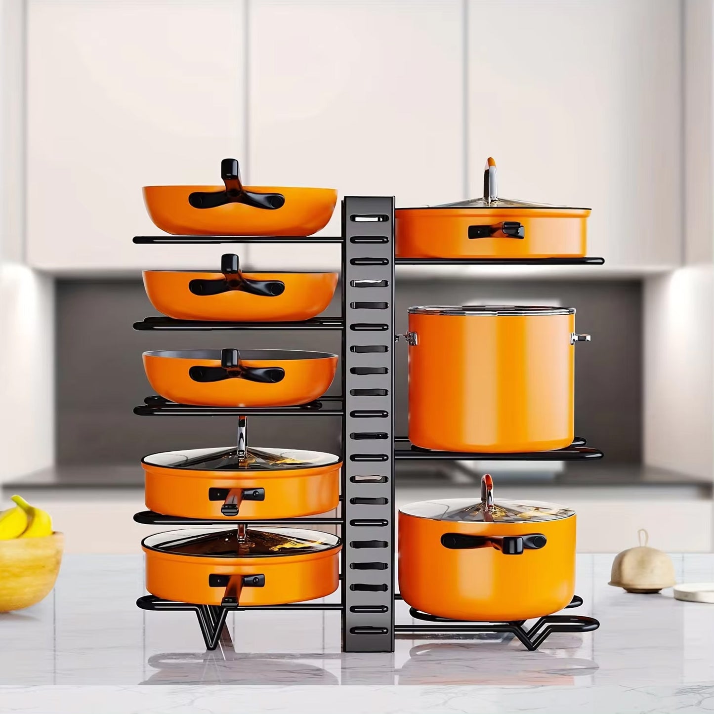 8-Tier Heavy Duty Pot Rack Organizer, Durable Metal Saving Cabinet Holder for Pots, Pans Lids, Keep Kitchen Neat, Tidy