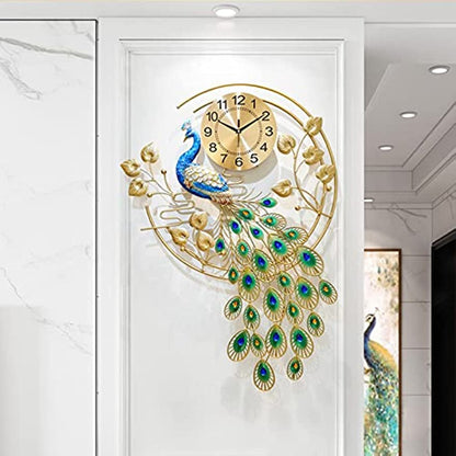 Peacock Shaped Wall Clock, Creative Metal Wall Clock, Modern Style Silent Wall Watch Clock for Living Room Decor
