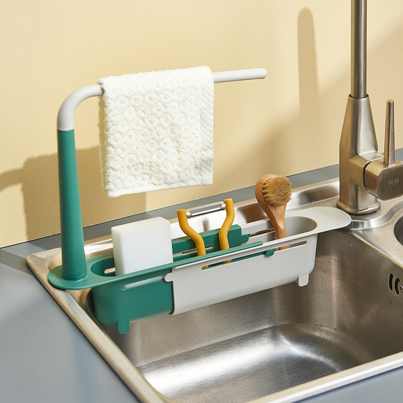 Telescopic Sink Shelf, Expandable Kitchen Sink Organizer, Soap Sponge Holder, Drain Rack, Space-Saving Storage Basket
