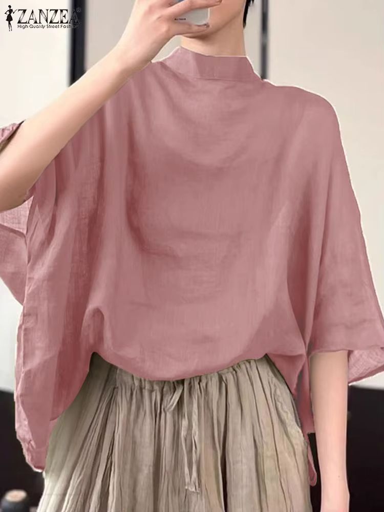AllSeason Bat Sleeve Asymmetrical Blouse  2024 Lightweight Summer Tunic 2