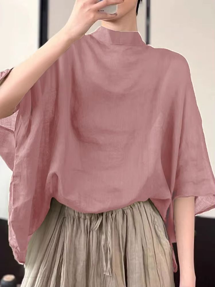AllSeason Bat Sleeve Asymmetrical Blouse  2024 Lightweight Summer Tunic 5