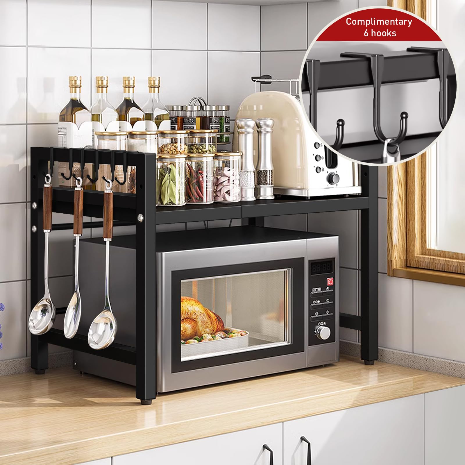 1pc Expandable Microwave Shelf Organizer, Moisture Rust Proof Countertop Organizer for Tableware Storage