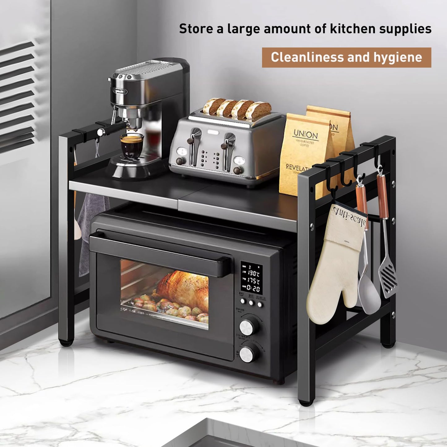 1pc Expandable Microwave Shelf Organizer, Moisture Rust Proof Countertop Organizer for Tableware Storage