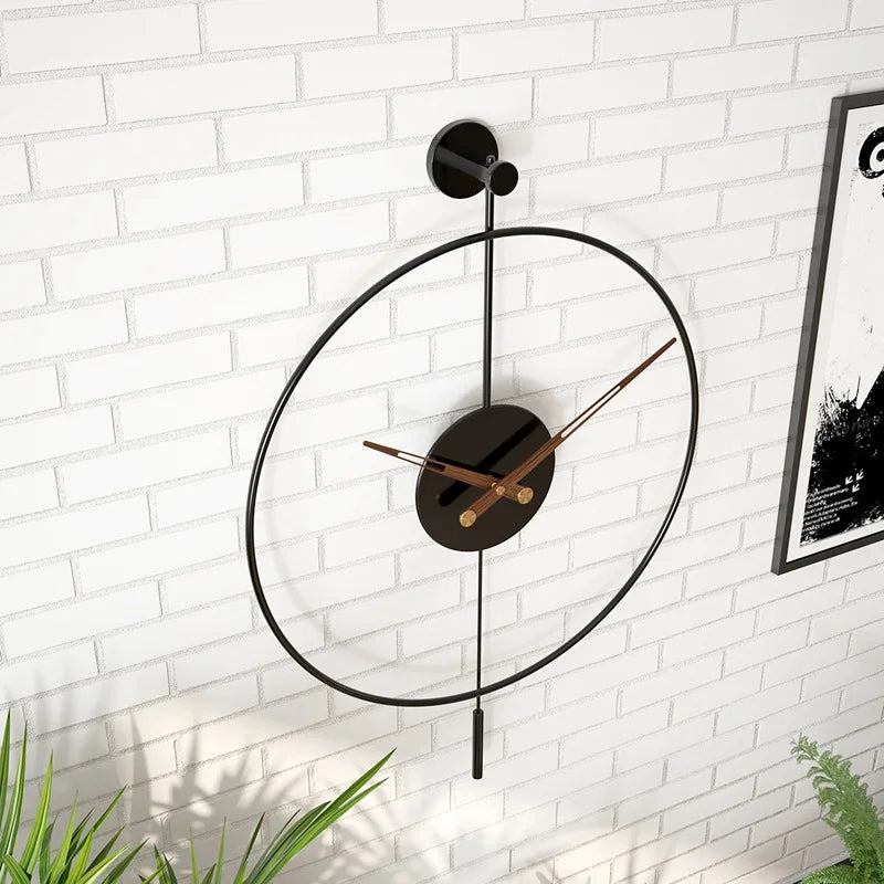 Silent Modern Minimalist Wall Clock with Swing Pendulum, Metal Decorative Art Clock for Bedroom, Office, Living Room