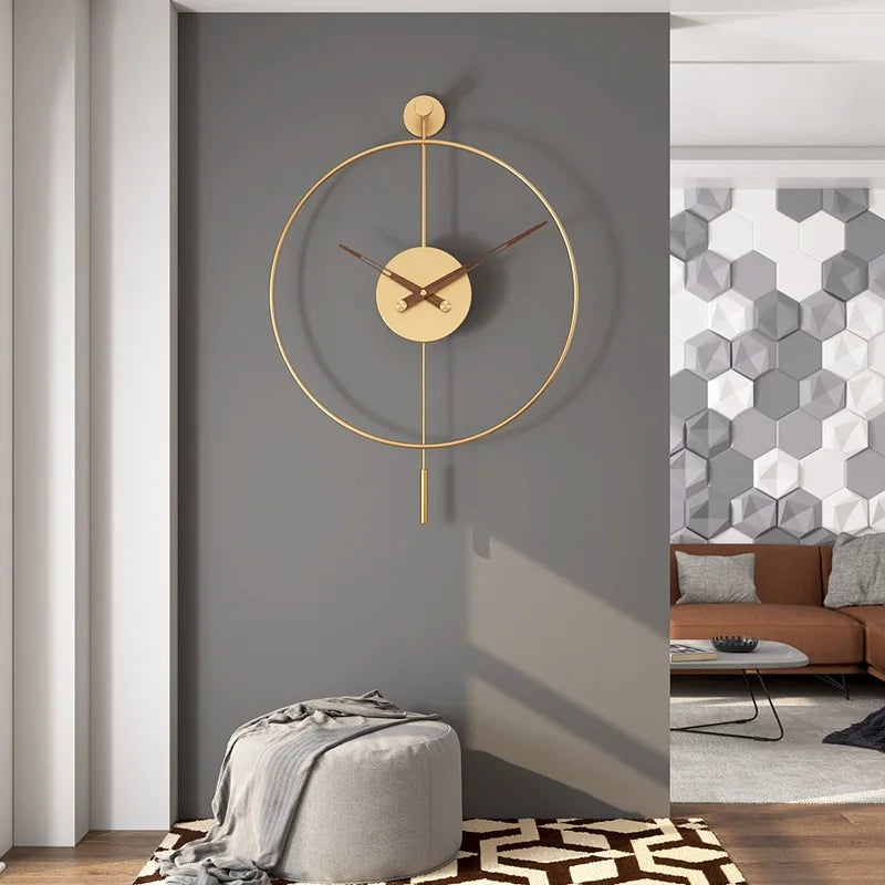 Silent Modern Minimalist Wall Clock with Swing Pendulum, Metal Decorative Art Clock for Bedroom, Office, Living Room