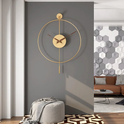 Silent Modern Minimalist Wall Clock with Swing Pendulum, Metal Decorative Art Clock for Bedroom, Office, Living Room