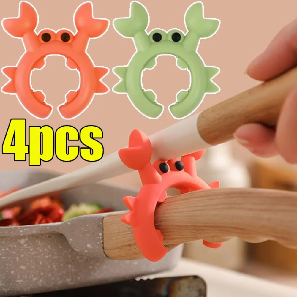 4/1PCS Silicone Spatula Rack, Small Crab Anti-Scalding Pot Clip, Universal Spoon Holder Clip, Overflow Shovel Rack