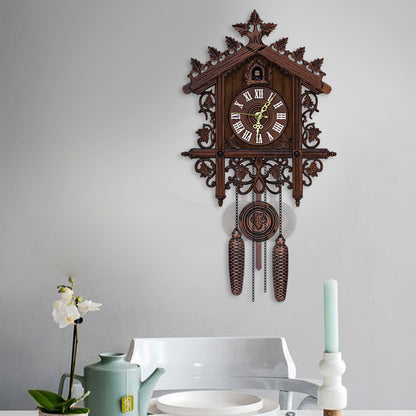 Handcrafted Vintage Cuckoo Clock Tree House Swing, MDF Wooden Wall Clock with Roman Numbers, Home Office Decor