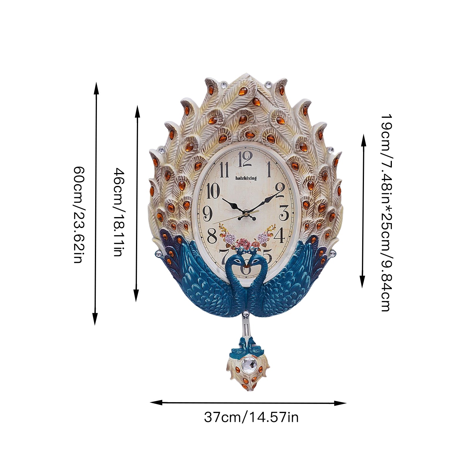 Exquisite Wall Mounted Clock with Lifelike Animal Feathers, Large Digital Display, Quartz Movement, Perfect Decorative